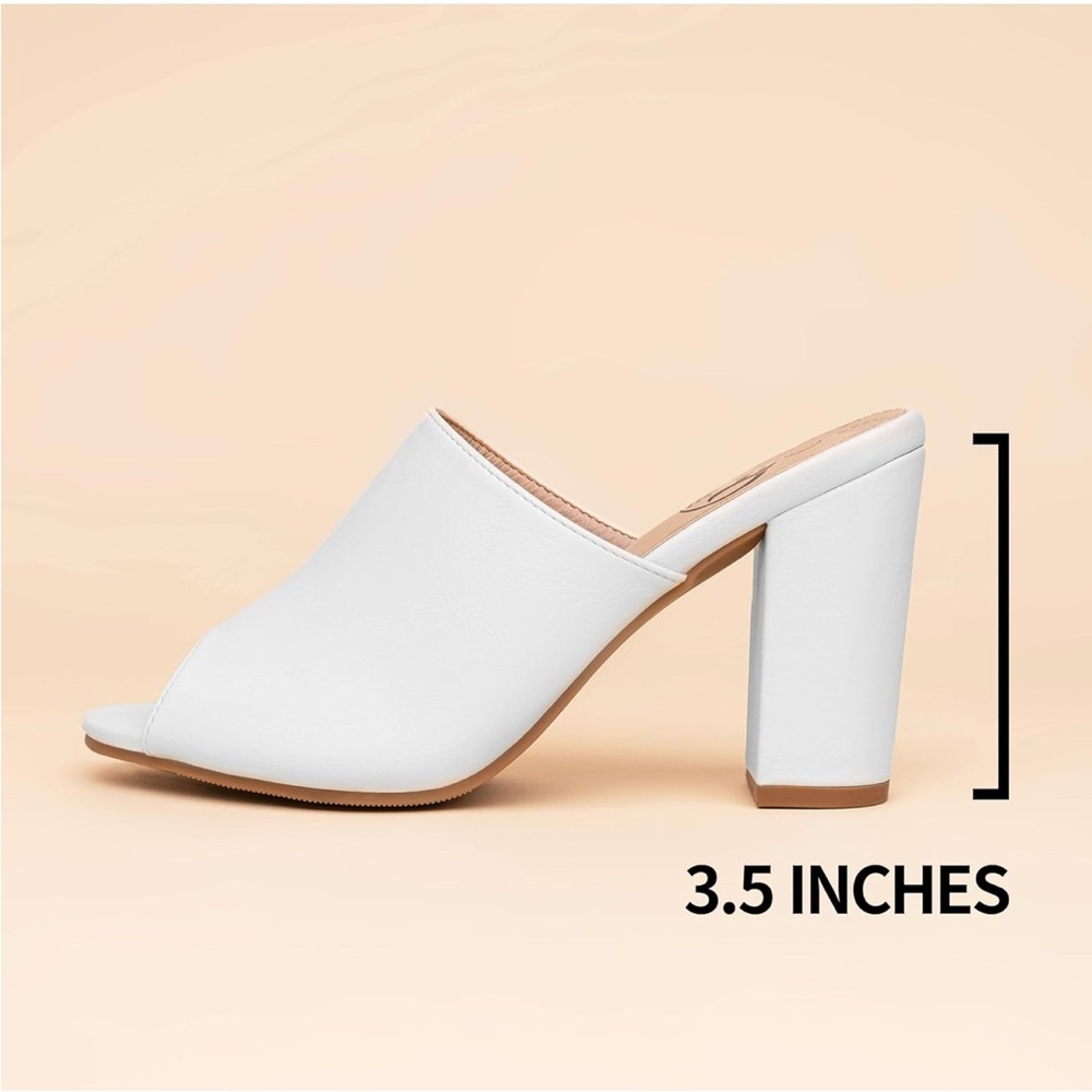 Trary Peep Toe Chunky White Women's Heel Mules Size 9 - Picture 4 of 8
